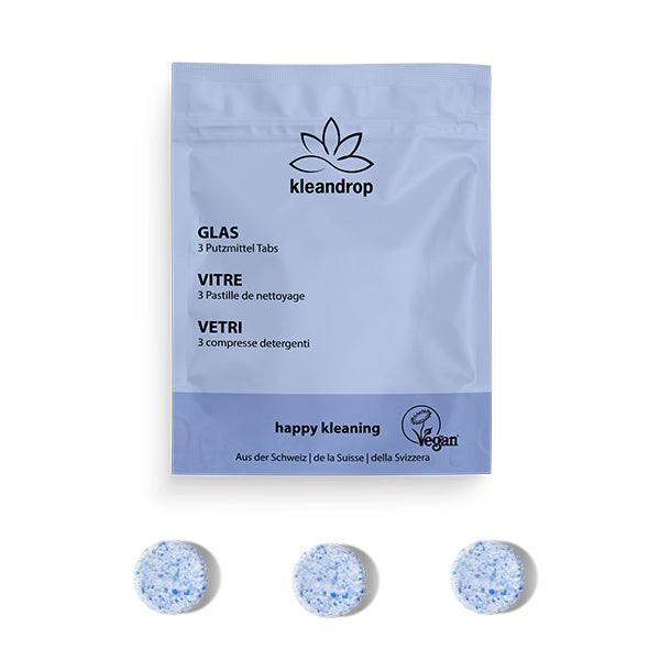 Kleandrop - Cleaning agent tabs, glass cleaner - 3 tabs